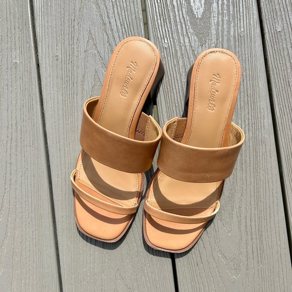 Madewell tan leather chunky heel mules slide sandals - Picture 2 of 5